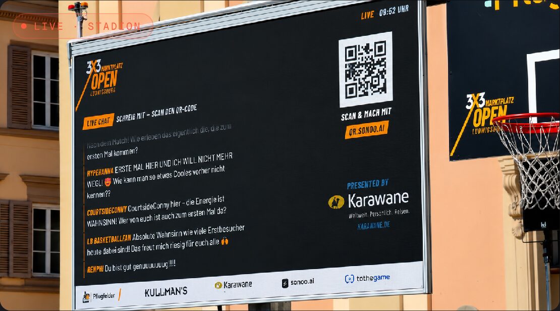 tothegame LED-Wall im Live-Betrieb beim 3x3 Marktplatz Open Ludwigsburg